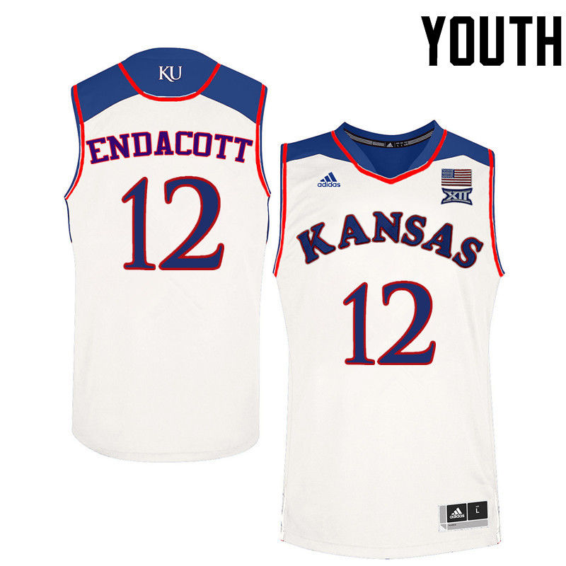 Youth Kansas Jayhawks #12 Paul Endacott College Basketball Jerseys-White